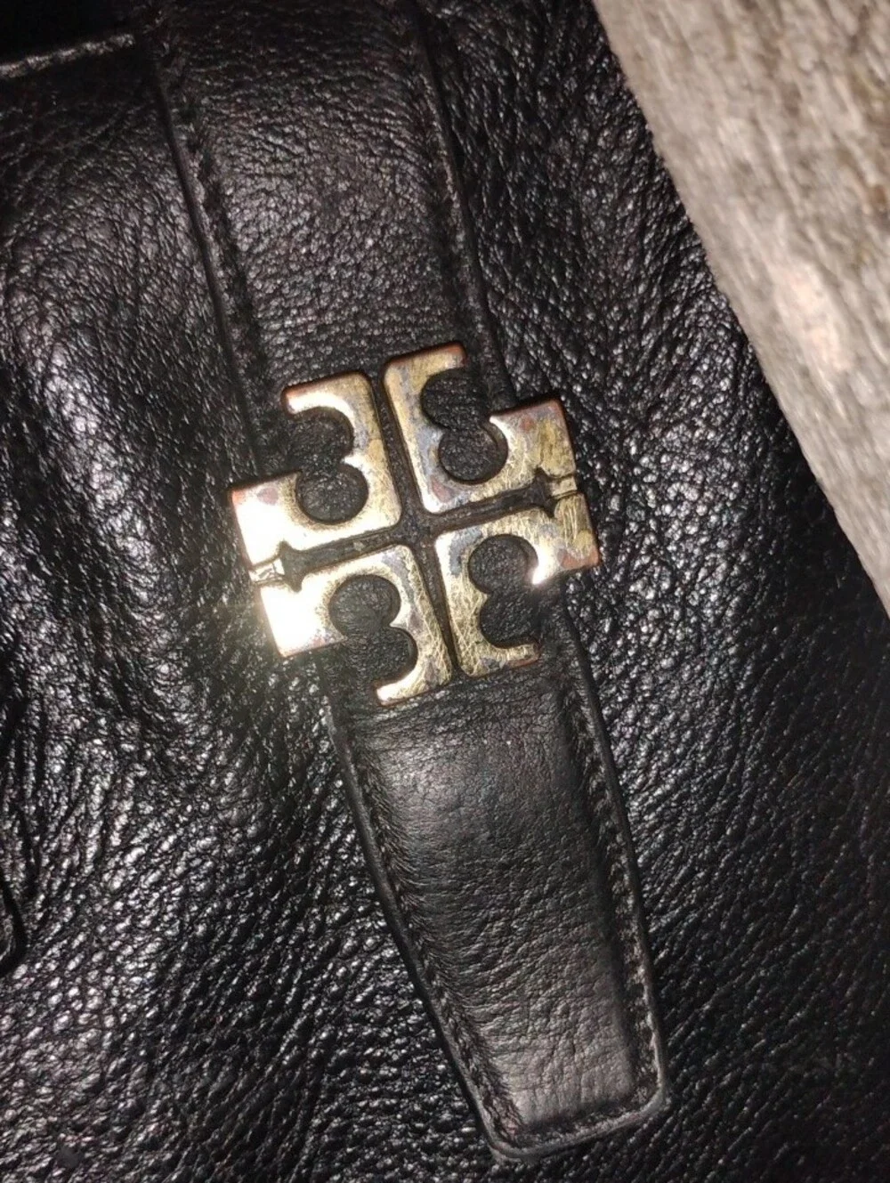 Tory Burch Black Leather Tote with Gold Logo Accent